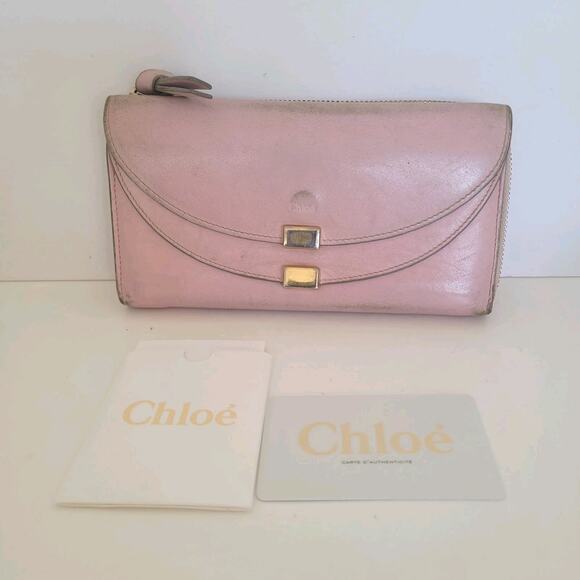 Chloe Georgia Leather Long Envelope Zip Around Wallet Purse Light Pink Clutch - Picture 1 of 11
